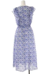 ANAYI 22SS オパールクロスプリントフリルフレアワンピース 34 ブルー