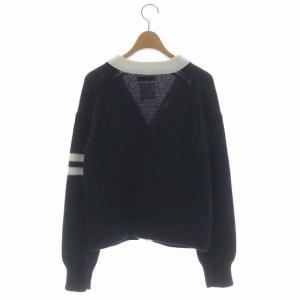 MADISONBLUE ショートスクールカーディガン ニット 長袖 Vネック ライン 00 XS ネイビー ホワイト