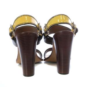 PRADA サンダル ハイヒール ストラップ エナメル バイカラー 茶色 ブラウン 黄色 イエロー