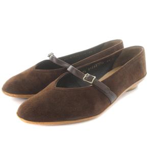 フラットパンプス ストラップ スエード 6.5 24cm 茶色 ブラウン