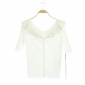 20SS ハイゲージフリルニットカーディガン 五分袖 Vネック 36 ホワイト