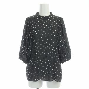22SS Dot puff sleeve blous ブラウス 七分袖 ドルマンスリーブ バンドカラー ドット シアー 黒
