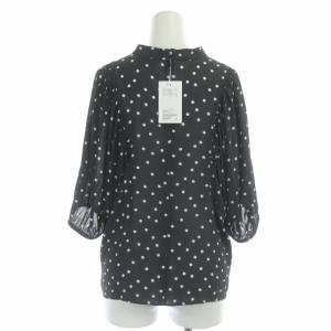 UNITED ARROWS 22SS Dot puff sleeve blous ブラウス 七分袖 ドルマンスリーブ バンドカラー ドット シアー 黒