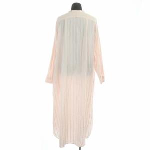 nest Robe 21SS コットンリネンドビーストライプシャツワンピース 長袖 ロング フレア 前開き F サーモンピンク ライトピンク