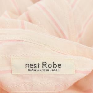 nest Robe 21SS コットンリネンドビーストライプシャツワンピース 長袖 ロング フレア 前開き F サーモンピンク ライトピンク