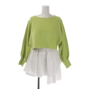 2点セット 22SS ショートニット カットソー 長袖 ボートネック ブラウス ノースリーブ チュニック プリーツ タック