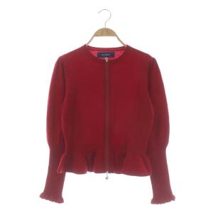 20AW ペプラム ジップ ニット カーディガン 長袖 パフスリーブ クルーネック 38 レッド