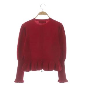 M'S GRACY 20AW ペプラム ジップ ニット カーディガン 長袖 パフスリーブ クルーネック 38 レッド