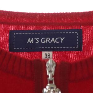 M'S GRACY 20AW ペプラム ジップ ニット カーディガン 長袖 パフスリーブ クルーネック 38 レッド