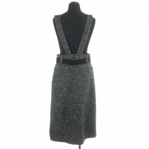 M'S GRACY ツイード サスペンダー付き スカート ロング ミモレ丈 台形 ベルト付き 38 ブラック