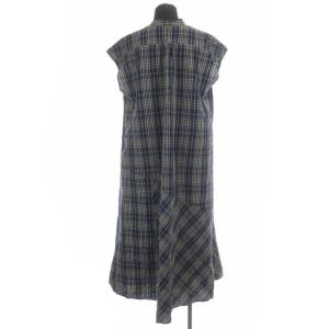 DRESSTERIOR 22SS チェックアシンメトリーフレアワンピース ロング フレンチスリーブ 36 紺 白 ベージュ ネイビー ホワイト