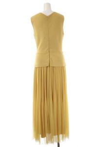 CELFORD プリーツドッキングニットメッシュワンピース ノースリーブ ロング フレア 38 マスタード