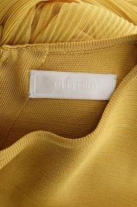 CELFORD プリーツドッキングニットメッシュワンピース ノースリーブ ロング フレア 38 マスタード