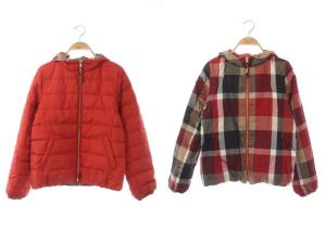チェック柄リバーシブルダウンジャケット 中綿ジャケット ジップアップ フード 38 マルチカラー