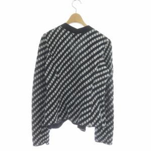 ARMANI COLLEZIONI 総柄ノーカラージャケット 薄手 カシュクール 40 ネイビー ホワイト