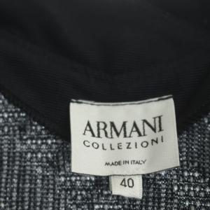 ARMANI COLLEZIONI 総柄ノーカラージャケット 薄手 カシュクール 40 ネイビー ホワイト