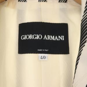 GIORGIO ARMANI ストライプテーラードジャケット 総裏地 1B シルク 40 白 ホワイト 黒 ブラック