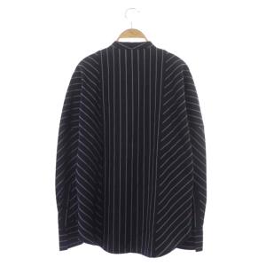 EQUIPMENT フェム FEMME ストライプノーカラーシャツ 長袖 オーバーサイズ S ネイビー