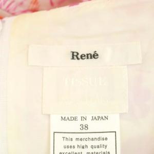 René ノースリーブワンピース フレア ひざ丈 花柄 ラウンドネック 38 ピンク