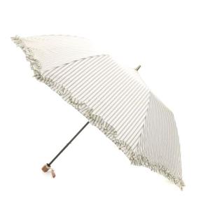 折りたたみ傘 雨傘 ストライプ フリル 刺繍 白 ホワイト グレー