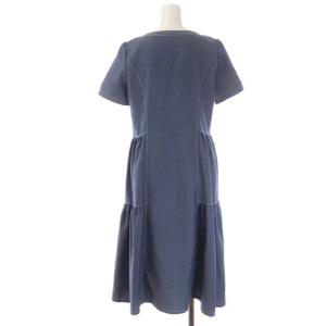 TO BE CHIC ストレッチデニム ワンピース 半袖 ミモレ丈 フレア フロントジップ 38 青 ブルー