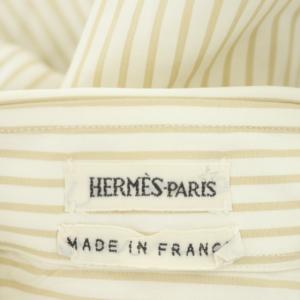 HERMES シャツ 長袖 ストライプ コットン 38 ベージュ アイボリー