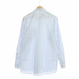 HERMES シャツ 長袖 ストライプ 胸ポケット ホワイト ブルー ブラウン