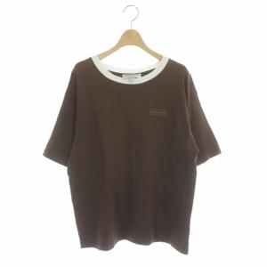 vivant tee カットソー Tシャツ 半袖 ロゴ刺繍 クルーネック 茶 白 ブラウン ホワイト