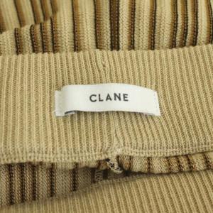 CLANE ランダムストライプニットパンツ フレア リネン混 2 ベージュ ブラウン ブラック