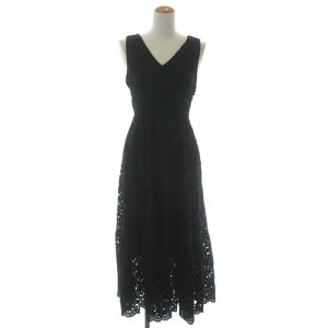MEDI BACK CROSS DRESS レースワンピース ノースリーブ ロング フレア 花柄 黒 ブラック