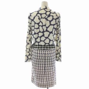 DIANE von FURSTENBERG シルク 切り替え総柄 ラップワンピース 長袖 ミモレ丈 タイト 2 マルチカラー