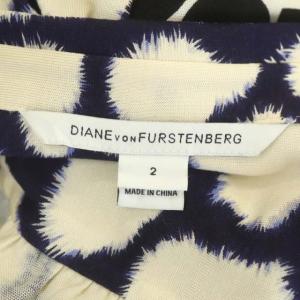 DIANE von FURSTENBERG シルク 切り替え総柄 ラップワンピース 長袖 ミモレ丈 タイト 2 マルチカラー