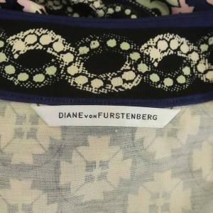DIANE von FURSTENBERG シルク 花柄切り替え ラップワンピース 長袖 ミモレ丈 総柄 6 マルチカラー