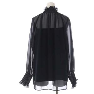 ANAYI 21SS シアー ジョーゼット シャーリングブラウス プルオーバー 長袖 38 ダークネイビー