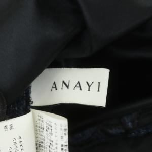 ANAYI フラワーレースタイトスカート 膝丈 38 ネイビー ブラック