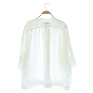 Drawer リネン ギャザーブラウス シアー オーバーサイズ 八分袖 36 白 ホワイト