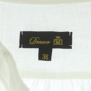 Drawer リネン ギャザーブラウス シアー オーバーサイズ 八分袖 36 白 ホワイト