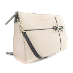 kate spade new york ショルダーバッグ レザー リボン チェーン ロゴ べージュ ブラック