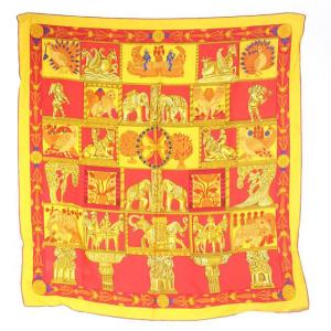 塔門 TORANA シルクスカーフ カレ90 赤 レッド 黄色 イエロー