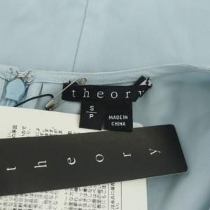 Theory ブラウス フレア ペプラム ノースリーブ ラウンドネック シルク S 水色 ライトブルー