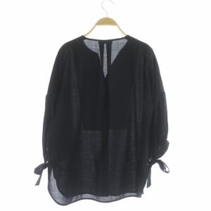 ebure スリーブリボン ブラウス シャツ 前開き 七分袖 比翼ボタン 38 黒 ブラック