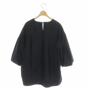 ebure バルーンスリーブ スキッパー ブラウス プルオーバー 七分袖 キーネック 38 黒 ブラック