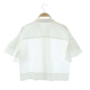 ANAYI 22SS タイプライターラッフル ブラウス シャツ 半袖 前開き ショート丈 比翼ボタン 38 白 ホワイト