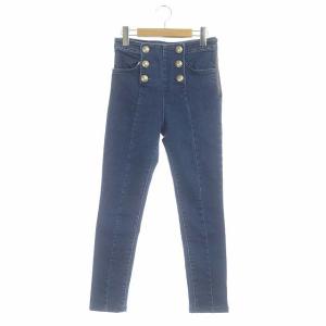 セーラーデニムパンツ ジーンズ スキニー スリム ストレッチ 金ボタン 36 ブルー