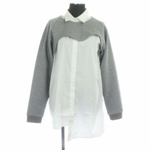 レイヤードカットソーシャツセット 長袖 プルオーバー ショート丈 F グレー ホワイト