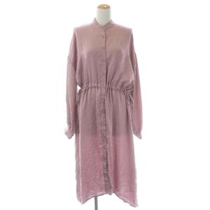 シャツワンピース ロング 長袖 スモークピンク