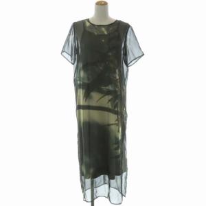 MEDI ESPLANADE SHEER DRESS ワンピース 五分袖 ロング Iライン シアー 総柄 S カーキ 黒 アイボリー