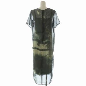 Ameri VINTAGE MEDI ESPLANADE SHEER DRESS ワンピース 五分袖 ロング Iライン シアー 総柄 S カーキ 黒 アイボリー