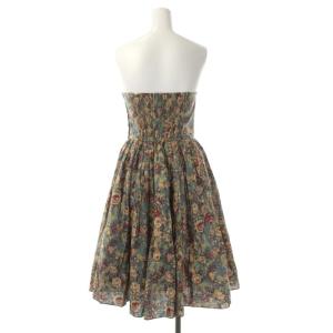 Lois CRAYON チューブトップワンピース ベアトップワンピース 花柄 ひざ丈 M ブルーグレー ベージュ ボルドー