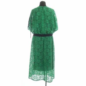 Grace Class レースライン配色ワンピース フレア ロング 半袖 クルーネック 総レース 36 グリーン ネイビー